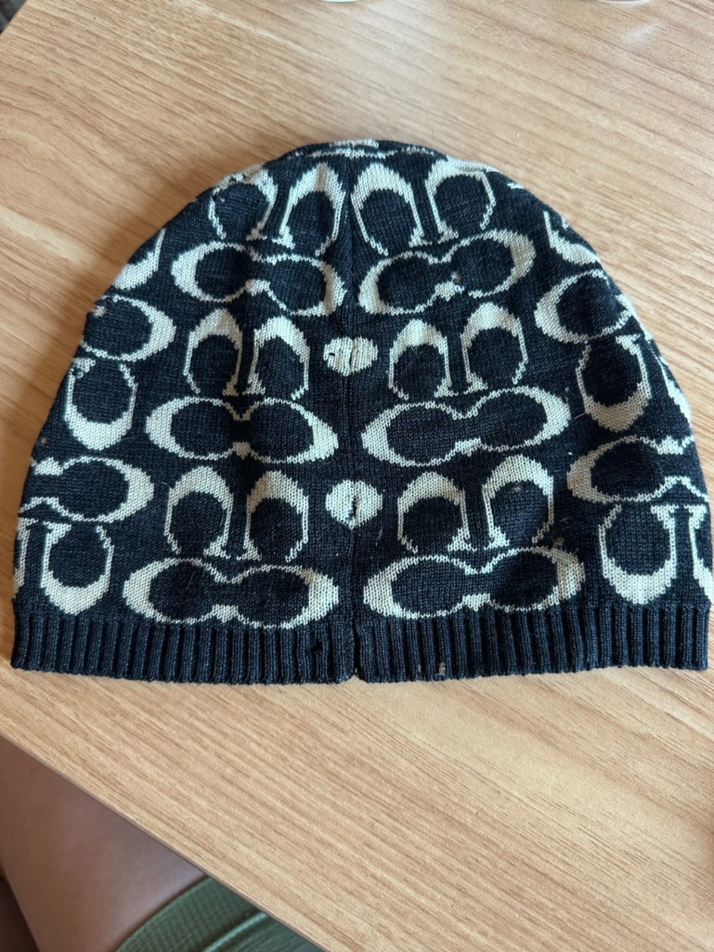 Coach Logo Beanie Black & Cream Knit Hat
